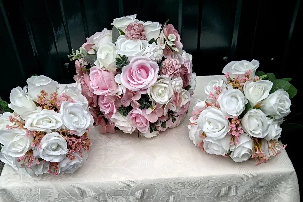 Brides Bouquet and 2 Bridesmaids Bouquets - Image 1