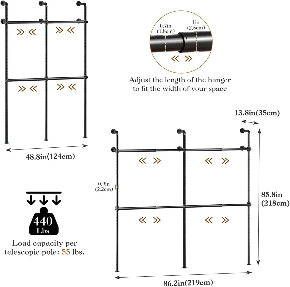 Extendable Wall Mounted Clothes Rails Width 124CM - Image 2
