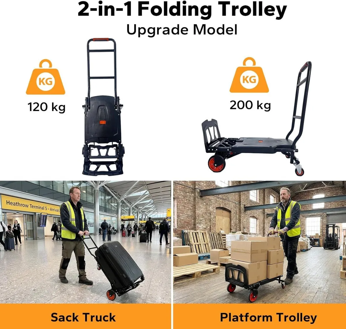 2in1 Folding Sack Truck 200KG Capacity Trolley - Image 4