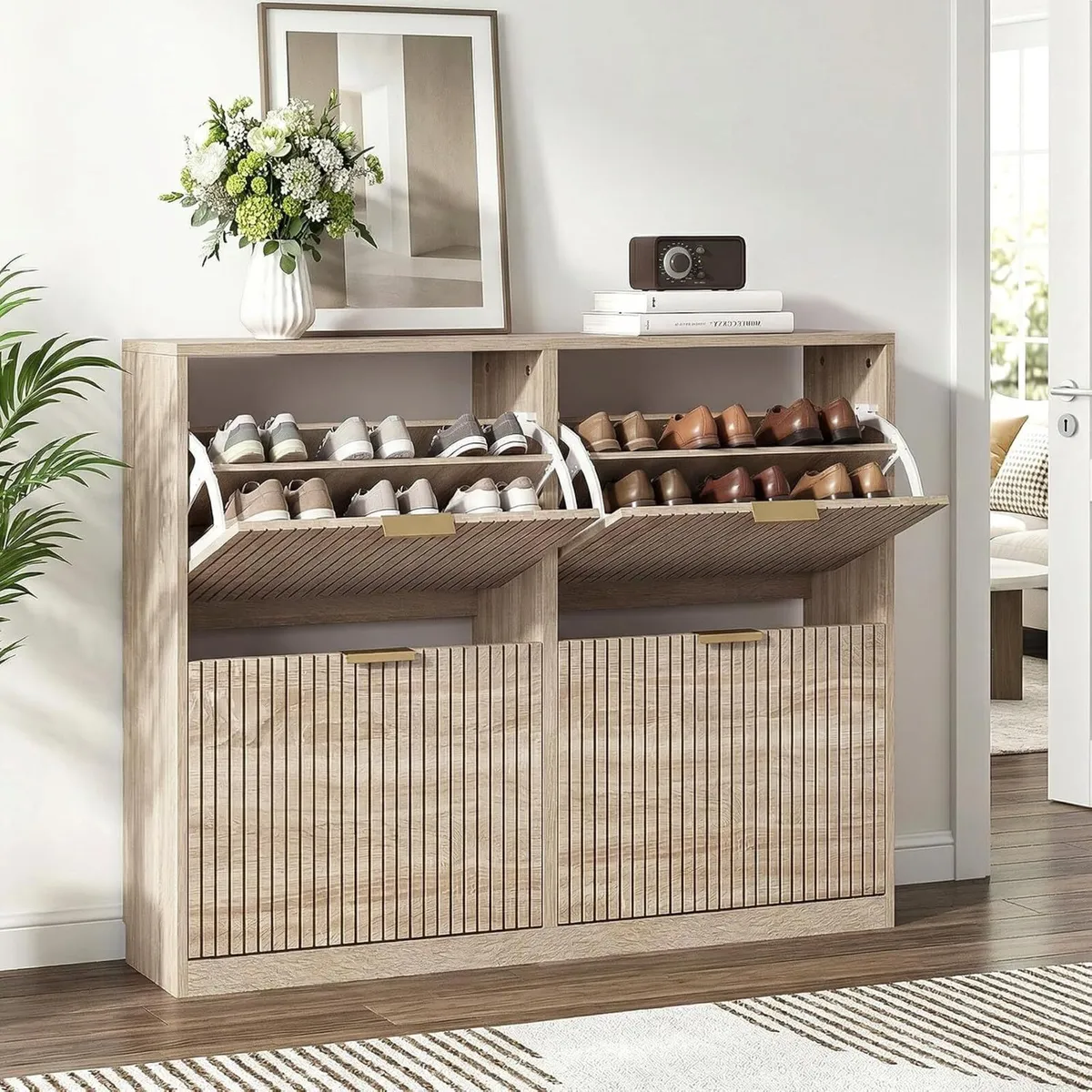 Wide Shoe Cabinet with 4 Flip Drawers Narrow - Image 2