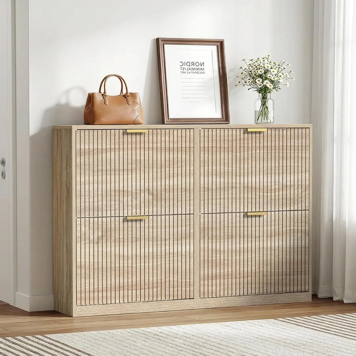 Wide Shoe Cabinet with 4 Flip Drawers Narrow - Image 4