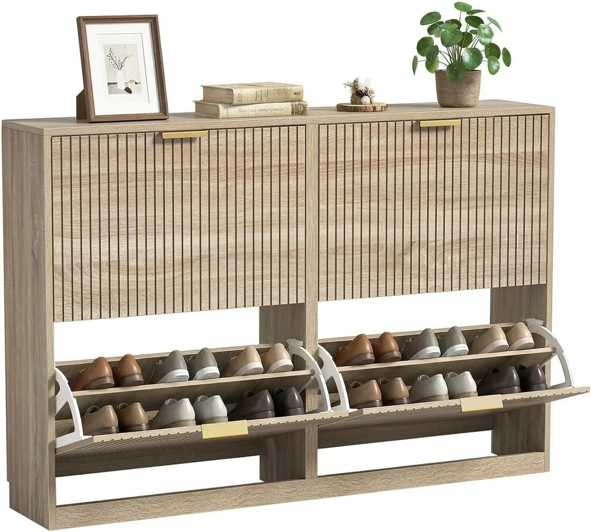 Wide Shoe Cabinet with 4 Flip Drawers Narrow - Image 1