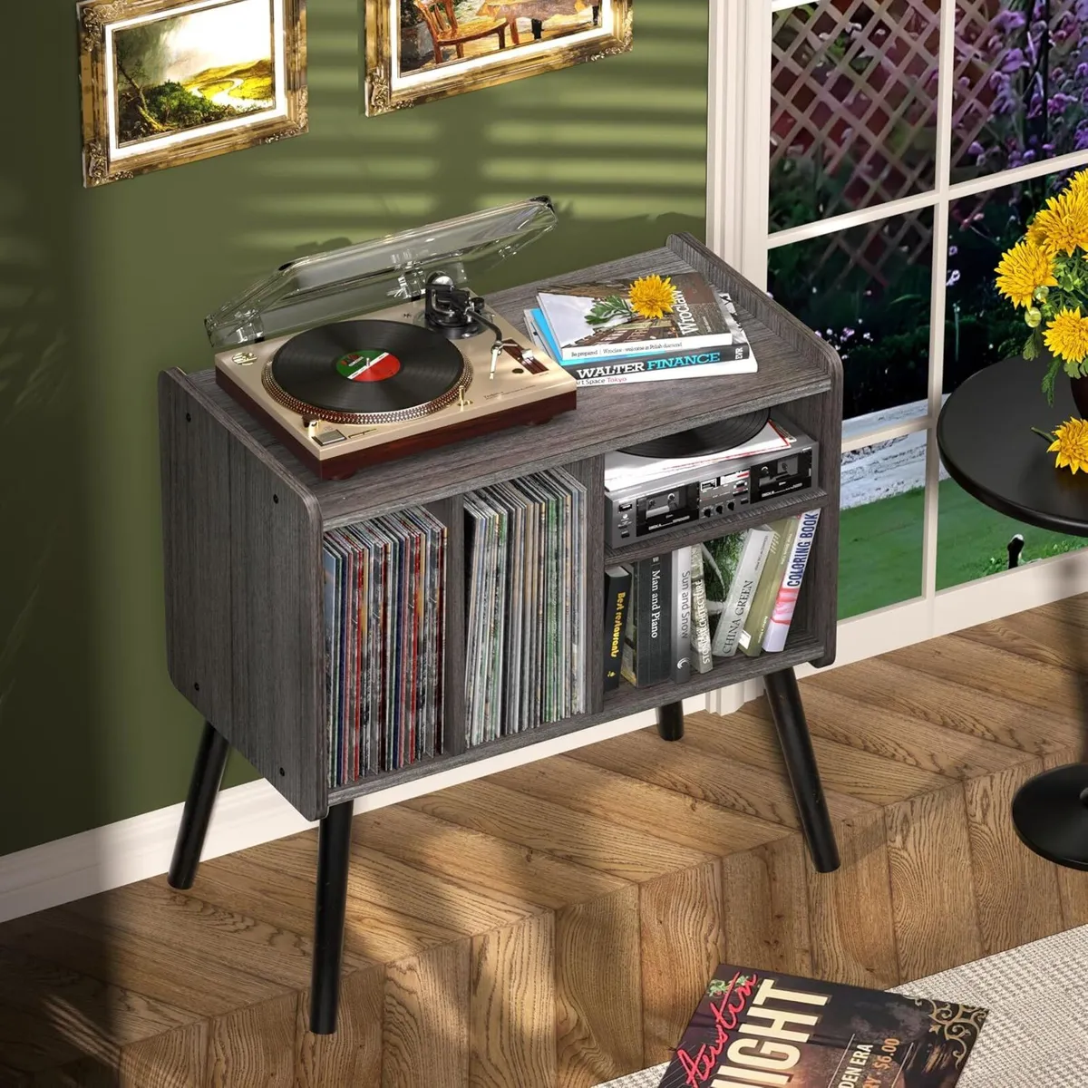 Record Player Table Mid-Century Stand with Vinyl - Image 3