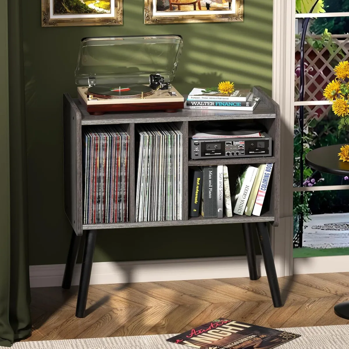 Record Player Table Mid-Century Stand with Vinyl - Image 4