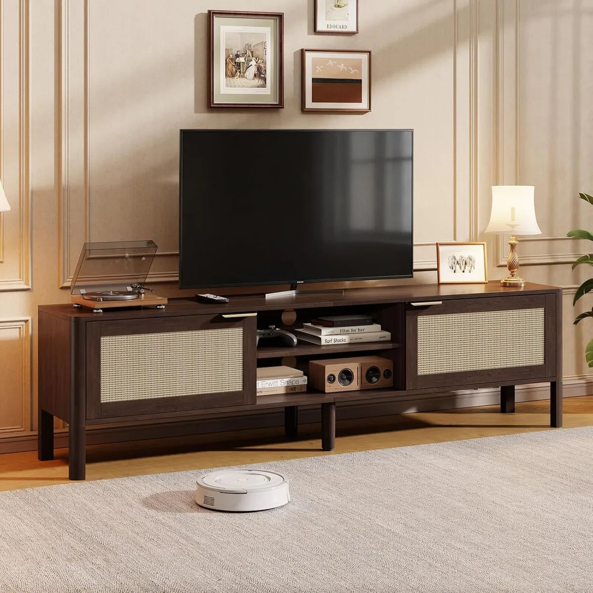 Wooden TV Stand Cabinet 147CM Rattan Unit - Image 1