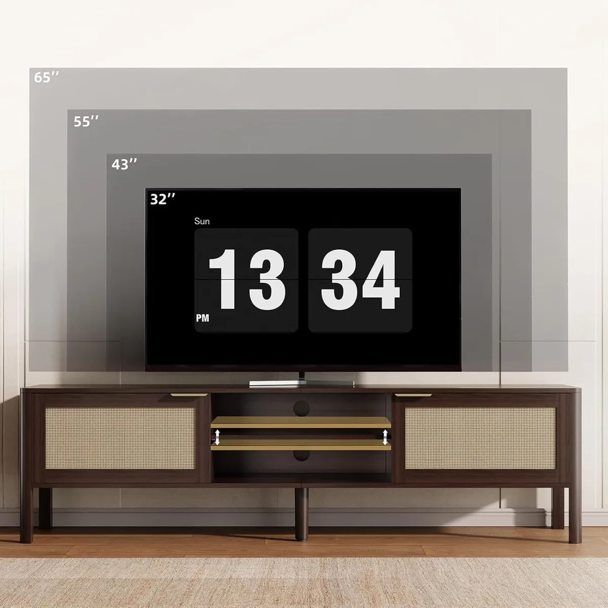 Wooden TV Stand Cabinet 147CM Rattan Unit - Image 3