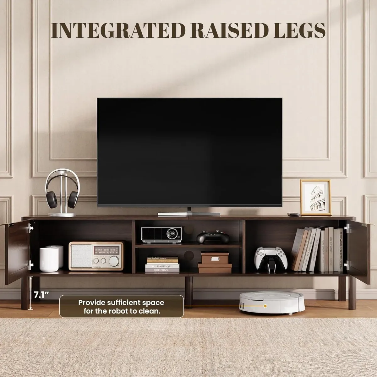 Wooden TV Stand Cabinet 147CM Rattan Unit - Image 4
