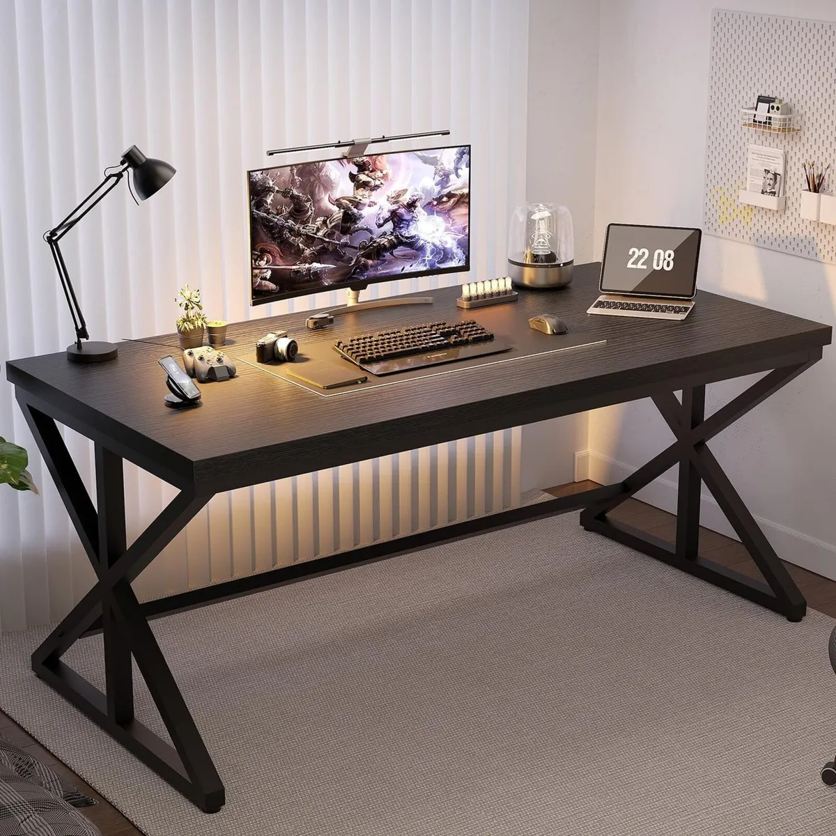 Computer Desk Home Office PC Metal Wood 152x60CM - Image 1