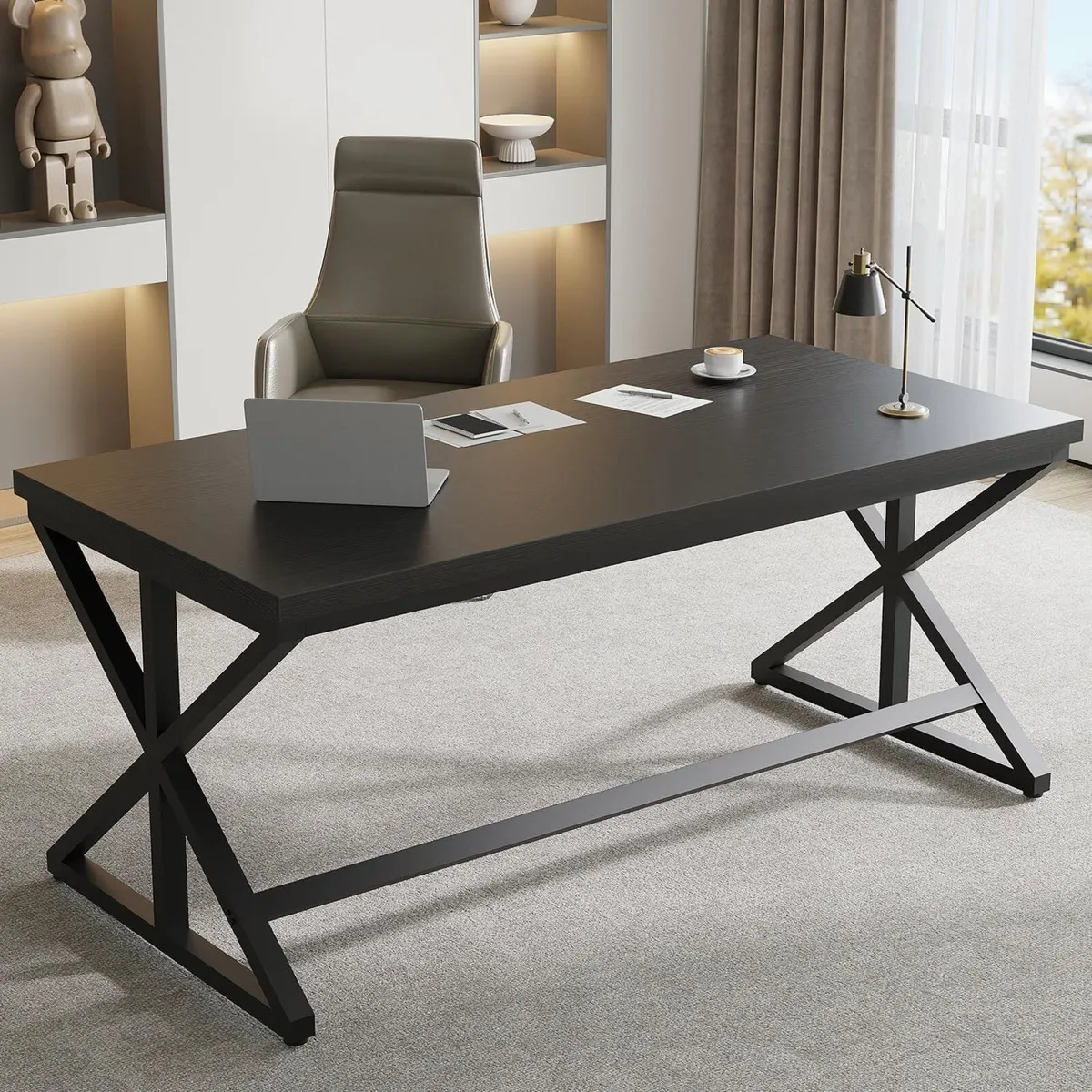Computer Desk Home Office PC Metal Wood 152x60CM - Image 3