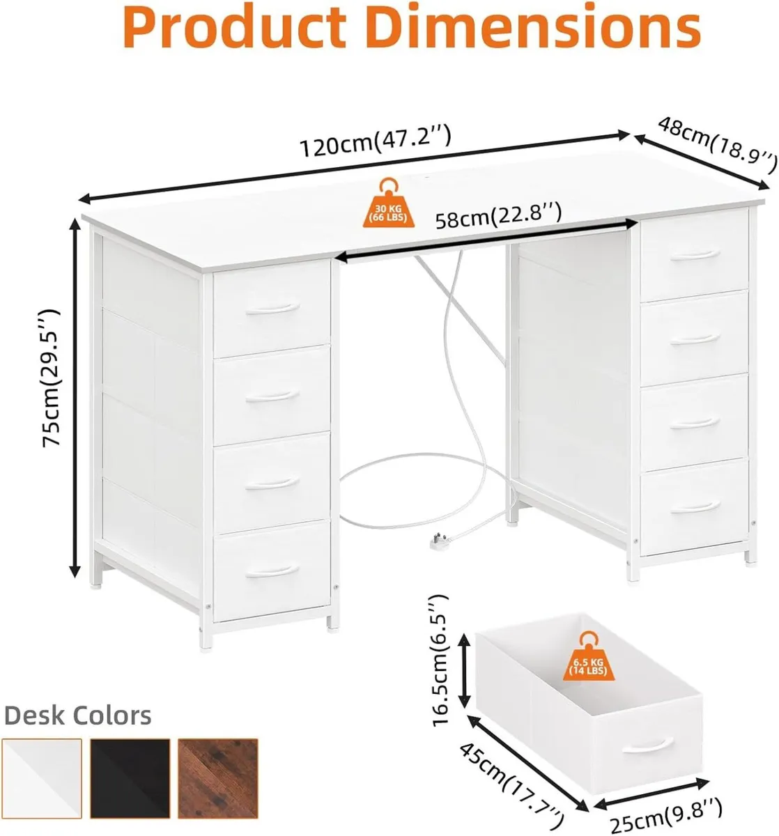 Computer Desk with 8 Fabric Drawers Home Office - Image 2