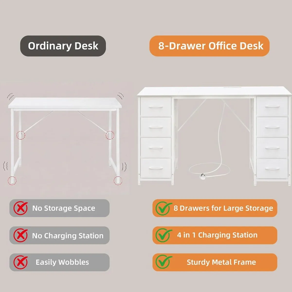 Computer Desk with 8 Fabric Drawers Home Office - Image 3