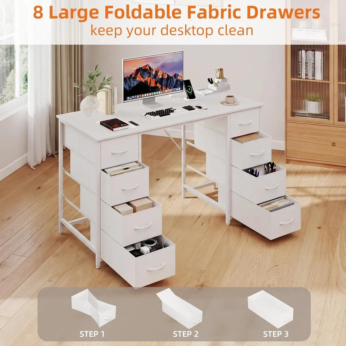 Computer Desk with 8 Fabric Drawers Home Office - Image 4