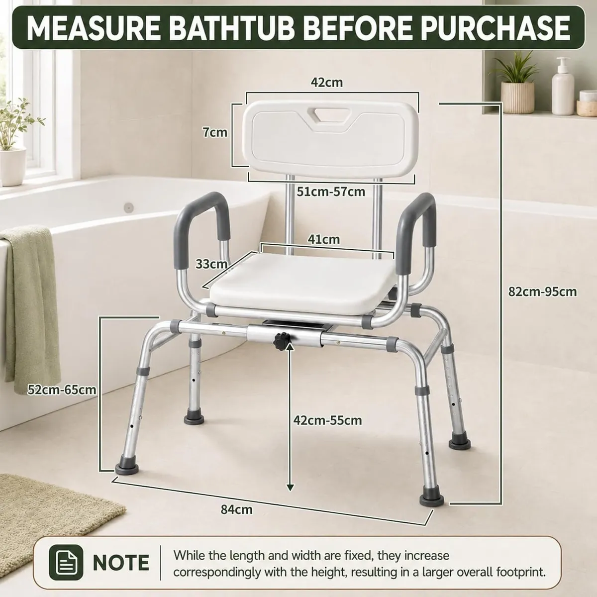 Sliding Shower Chair with Wide Swivel Seat - Image 2