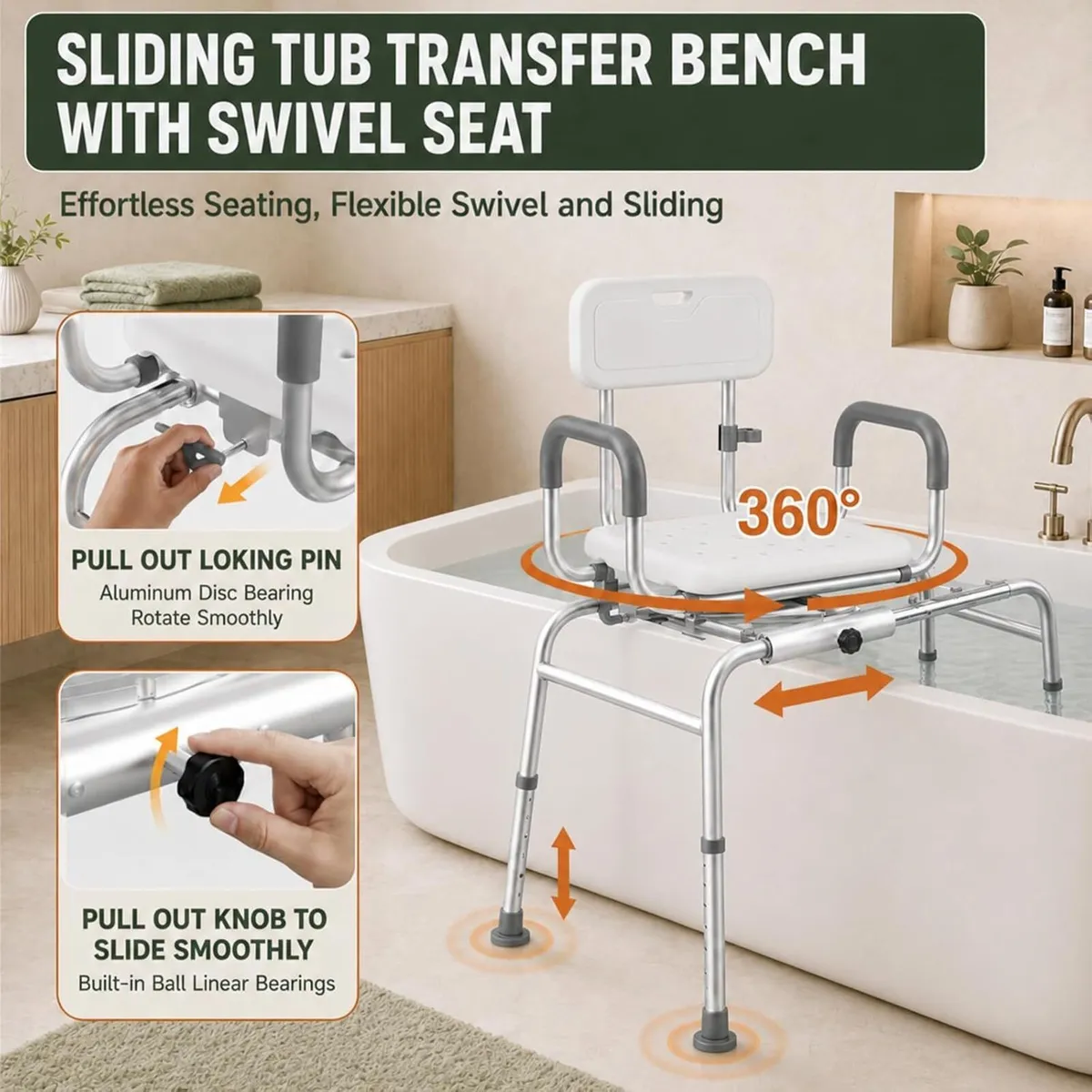 Sliding Shower Chair with Wide Swivel Seat - Image 3