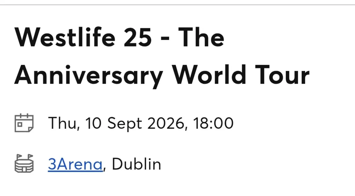 2 Westlife Tickets Thursday 10th September - Image 2