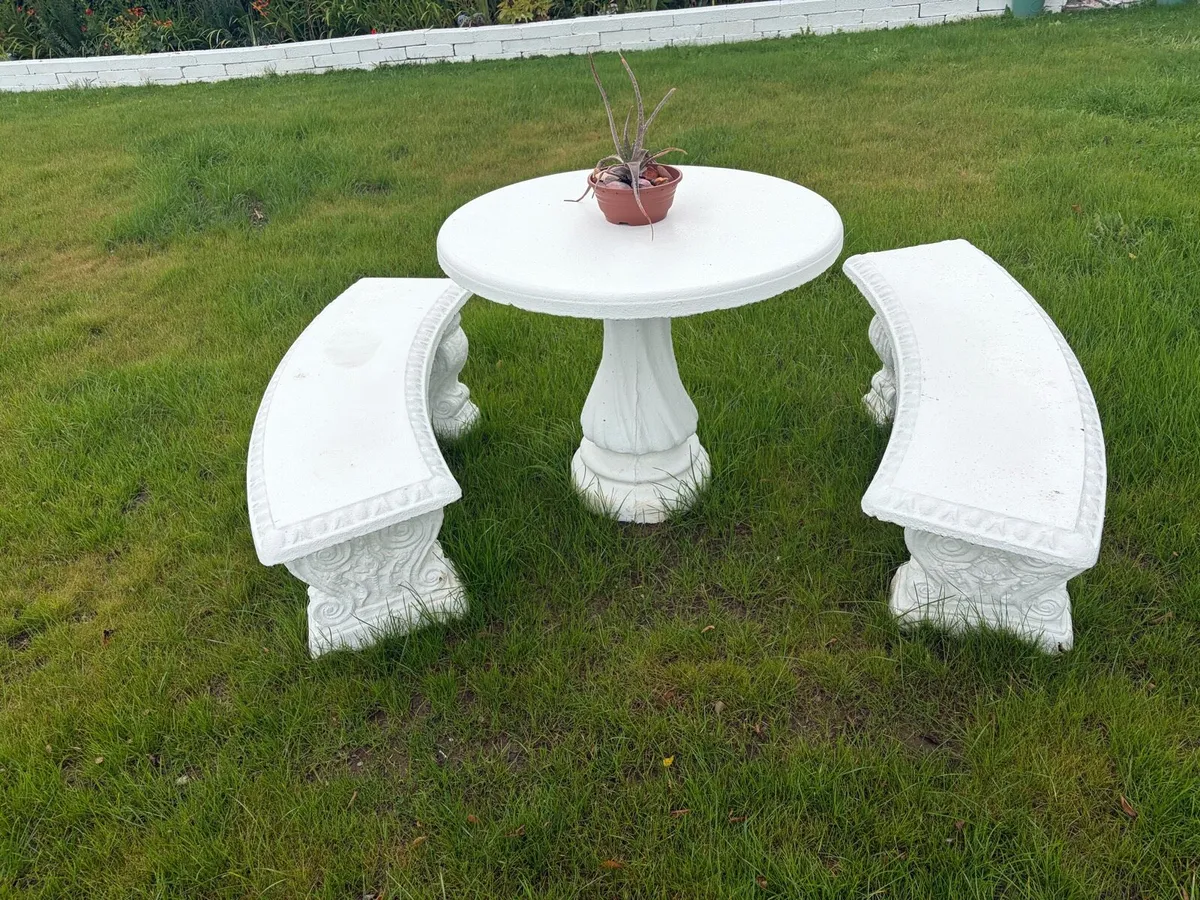 concrete garden table and 2 bench sets - Image 2