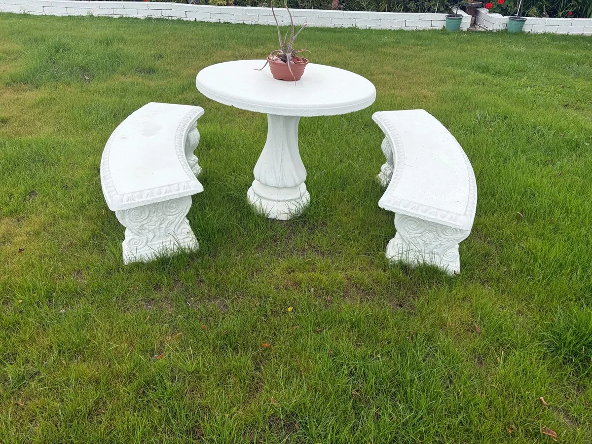 concrete garden table and 2 bench sets - Image 3
