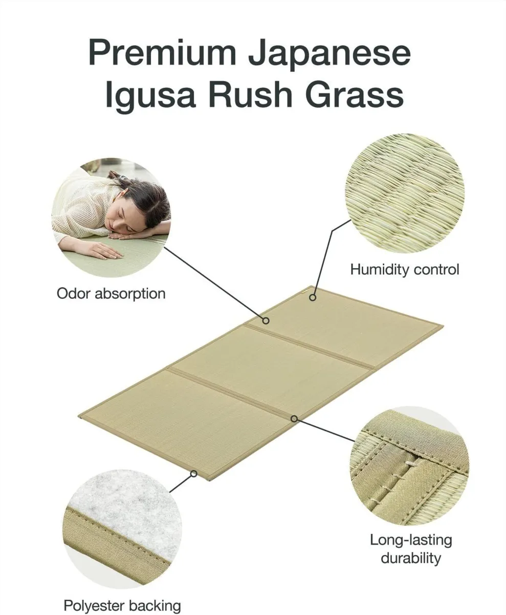 Japanese Tatami Mattress Igusa Mat Folds in Three - Image 4