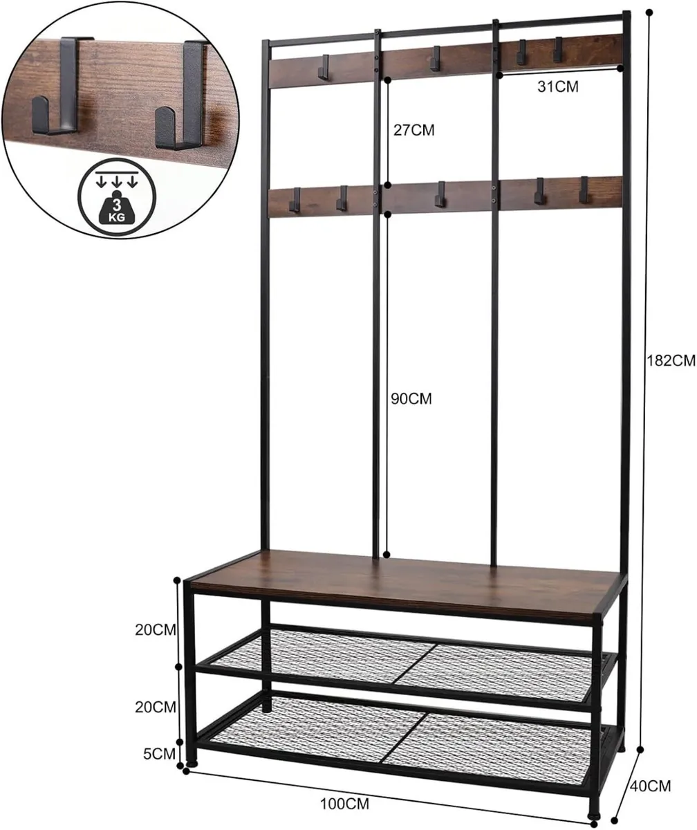 Large Coat Rack Stand Industrial with Hooks - Image 2