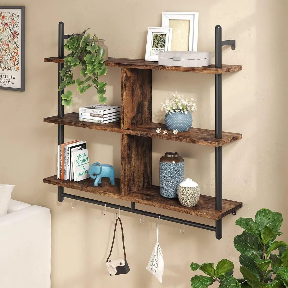 3 Tier Floating Pipe Shelving Industrial Wall - Image 4