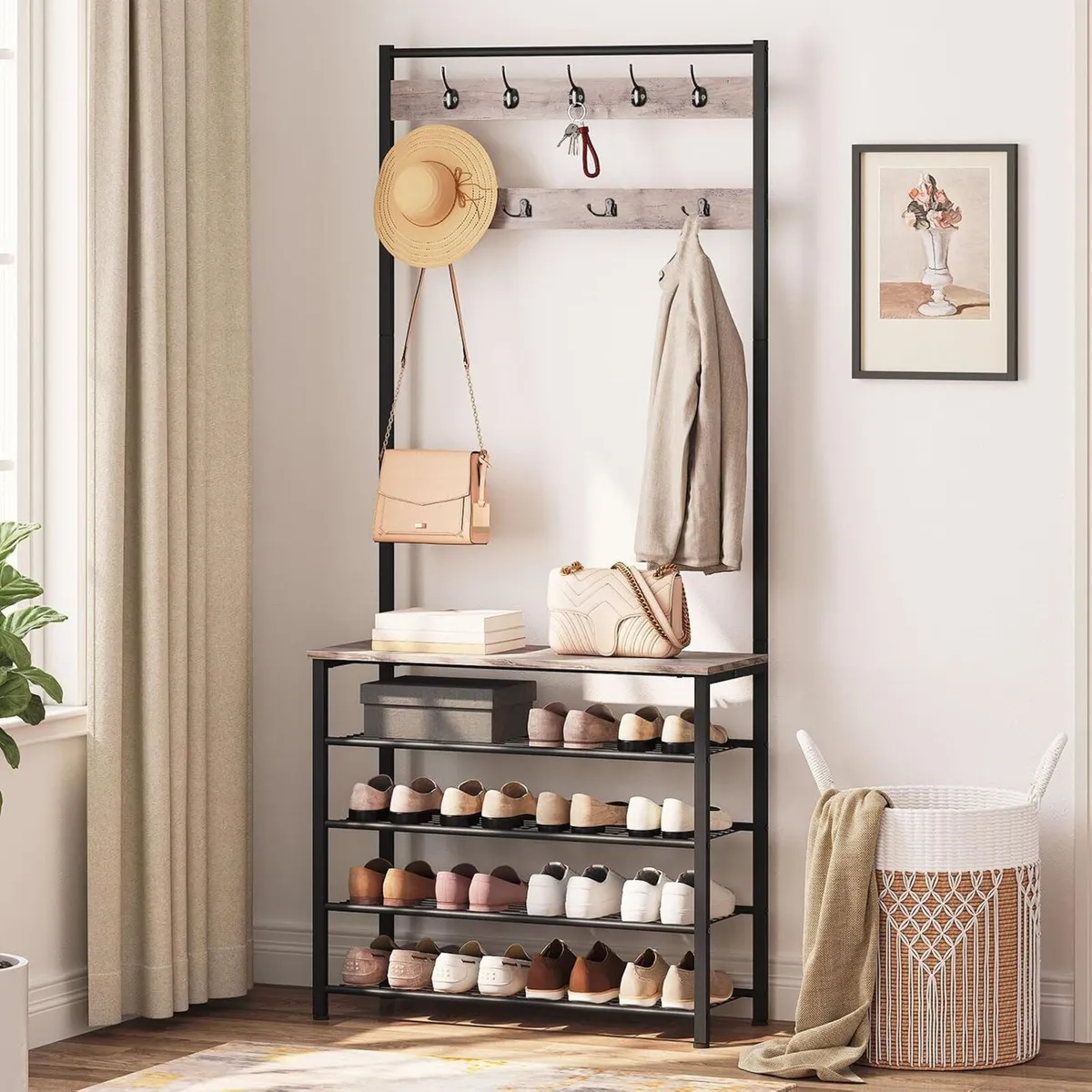 Coat Stand Rack with Shoe Storage Free Standing - Image 3