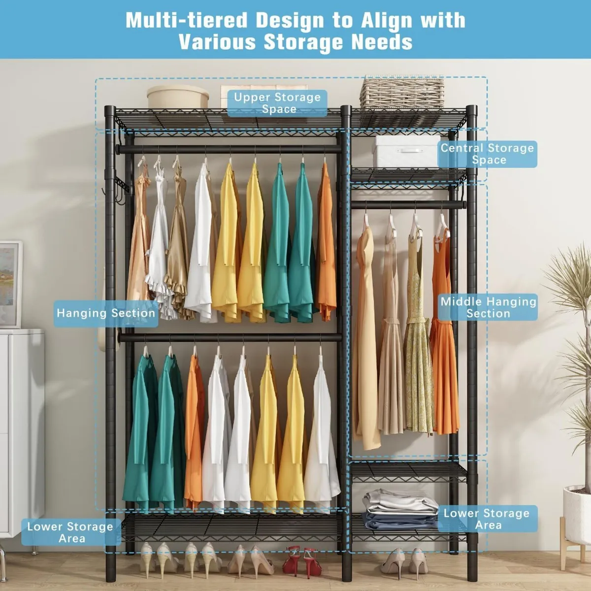 Clothes Rail Rack with Hanging Rods and Adjustable - Image 4