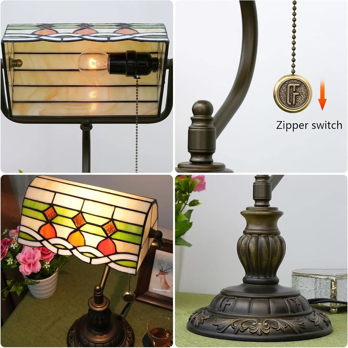 Tiffany Style Banker Desk Lamp Stained Glass Lamps - Image 4