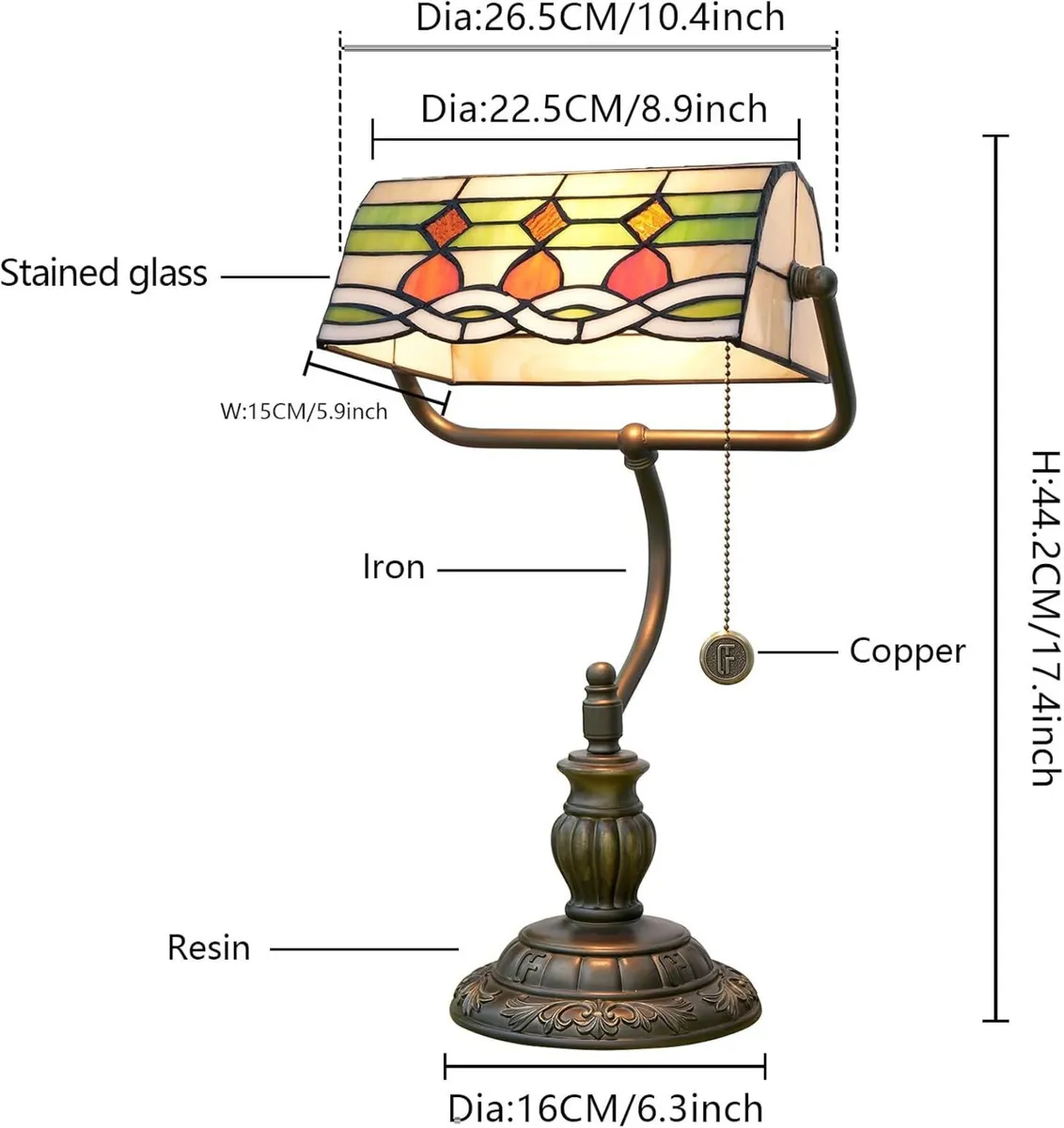 Tiffany Style Banker Desk Lamp Stained Glass Lamps - Image 3