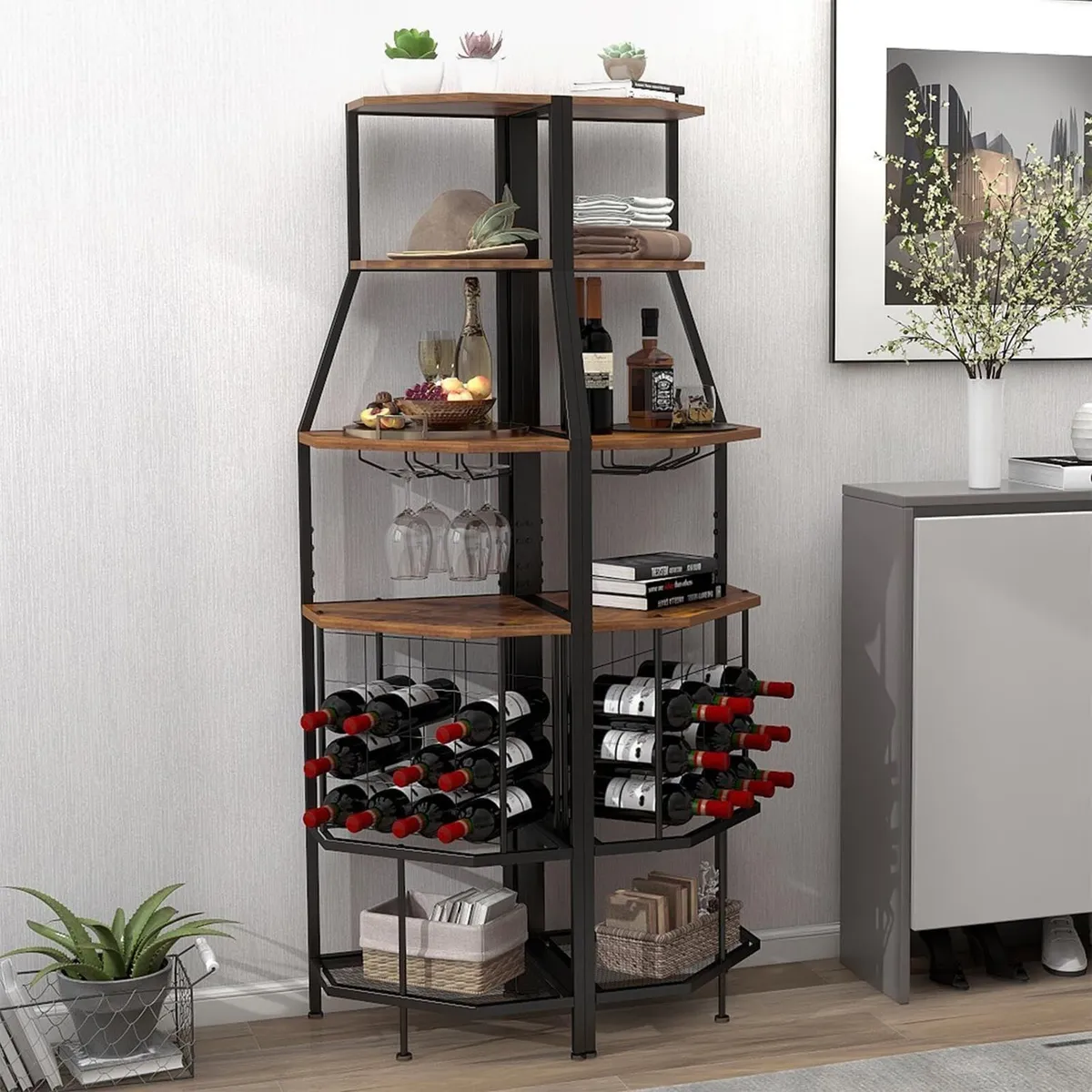 Freestanding Corner Wine Rack 5-Tier Holder - Image 4