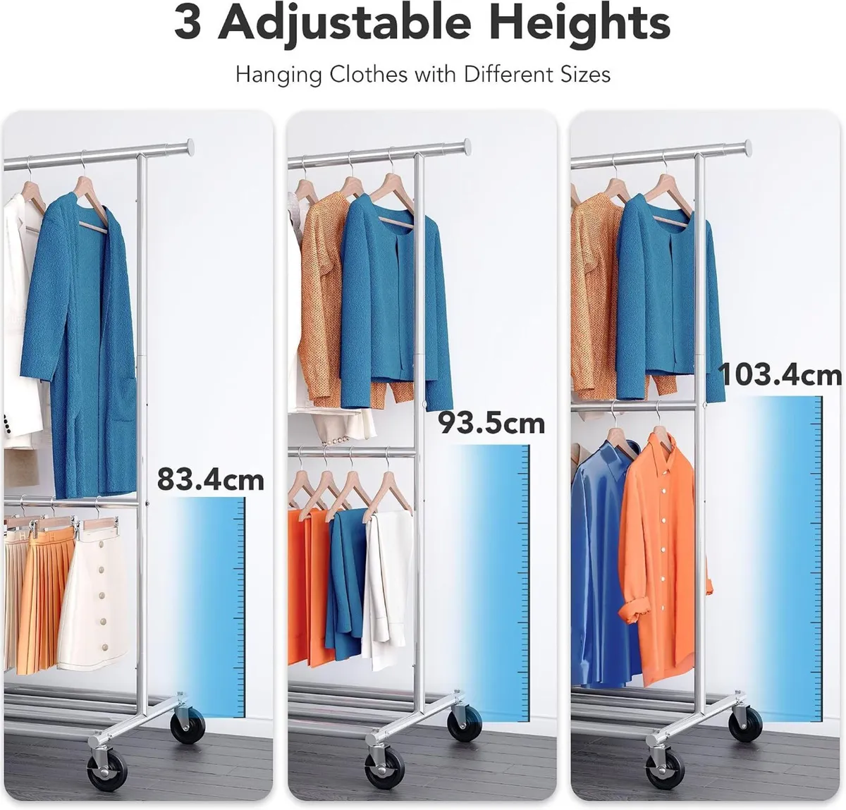 Heavy Duty Double Clothes Rail with Wheels 209KG - Image 4