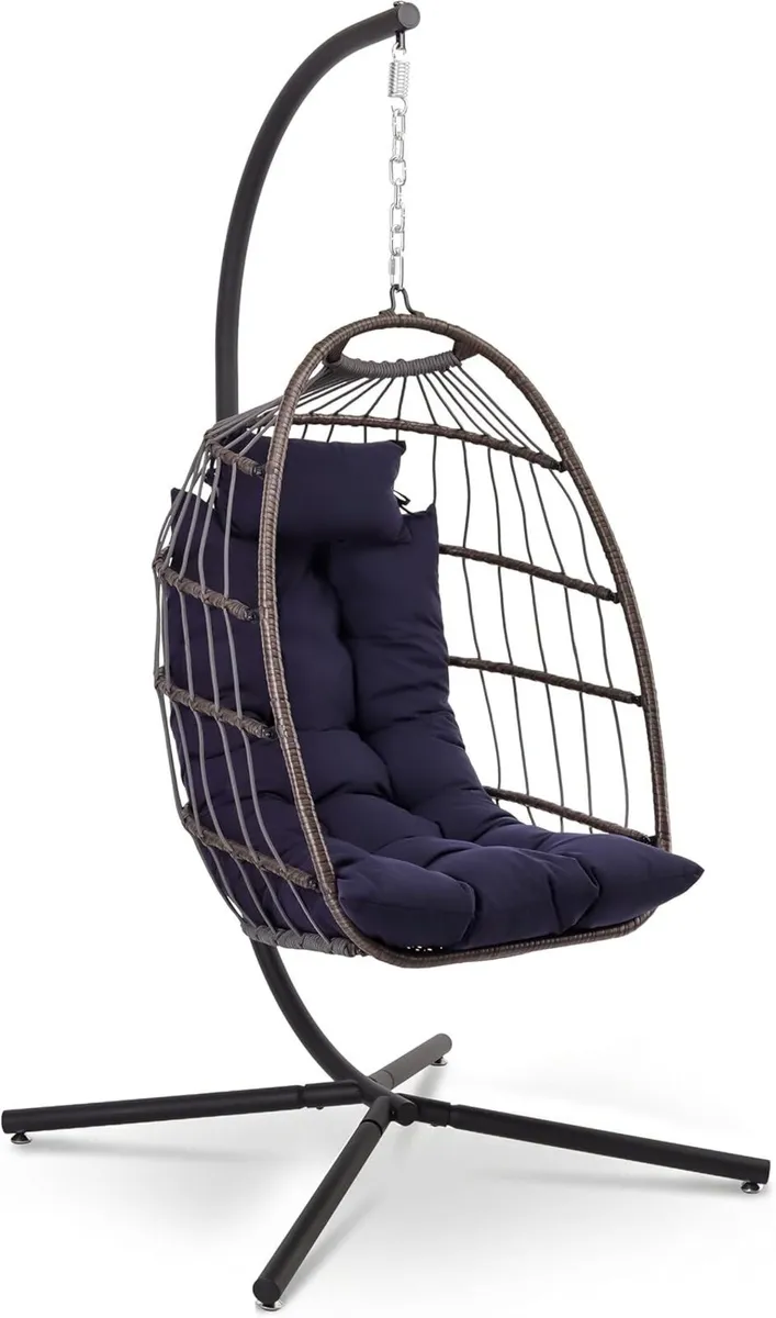 Foldable Egg Chair with Stand Rattan Wicker - Image 1