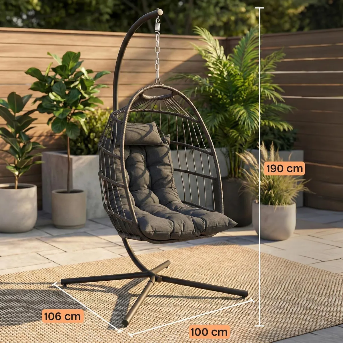 Foldable Egg Chair with Stand Rattan Wicker - Image 3