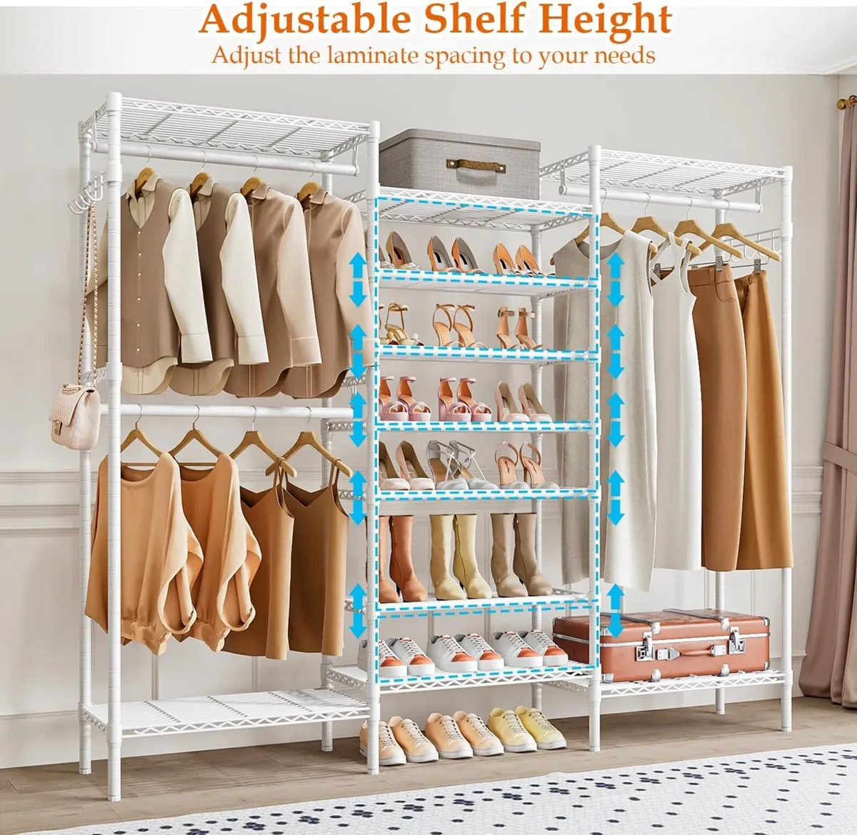 Heavy Duty Clothes Rail with Shoe Rack Adjustable - Image 4