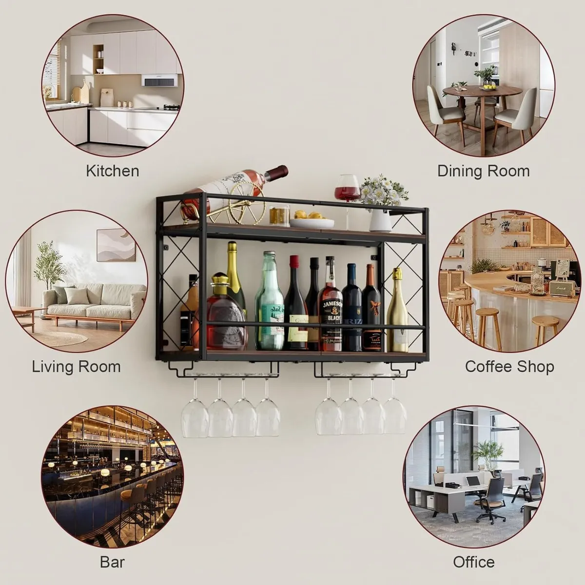 Wine Rack Wall Mount 2 Tier with Glass - Image 4