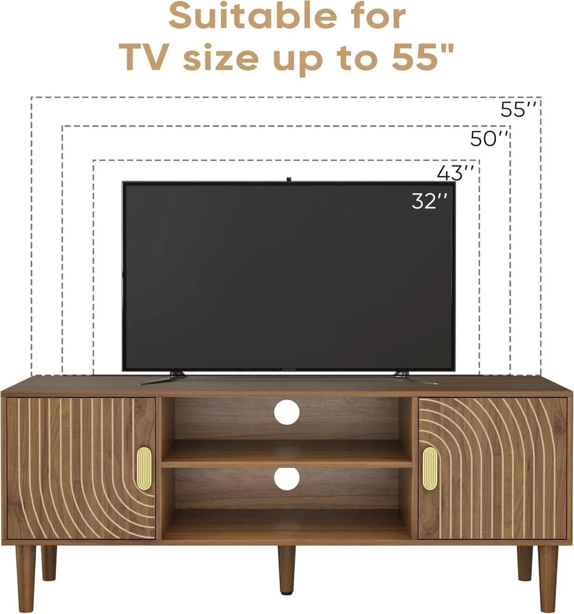 Walnut TV Stand with Line Groove Design 47.2 - Image 3