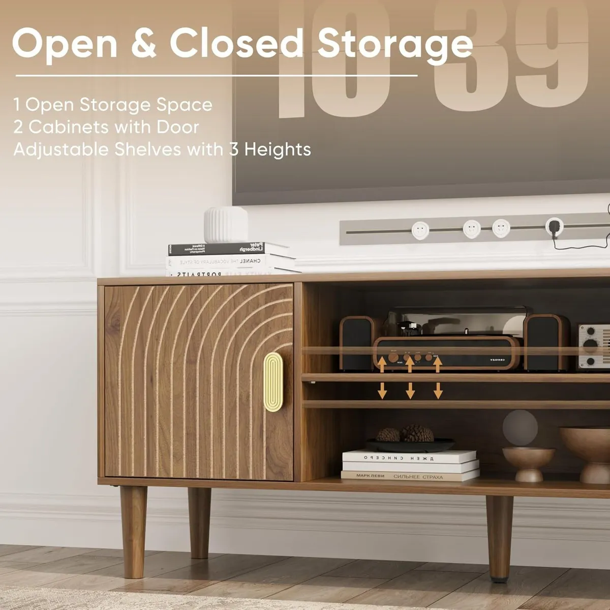 Walnut TV Stand with Line Groove Design 47.2 - Image 4