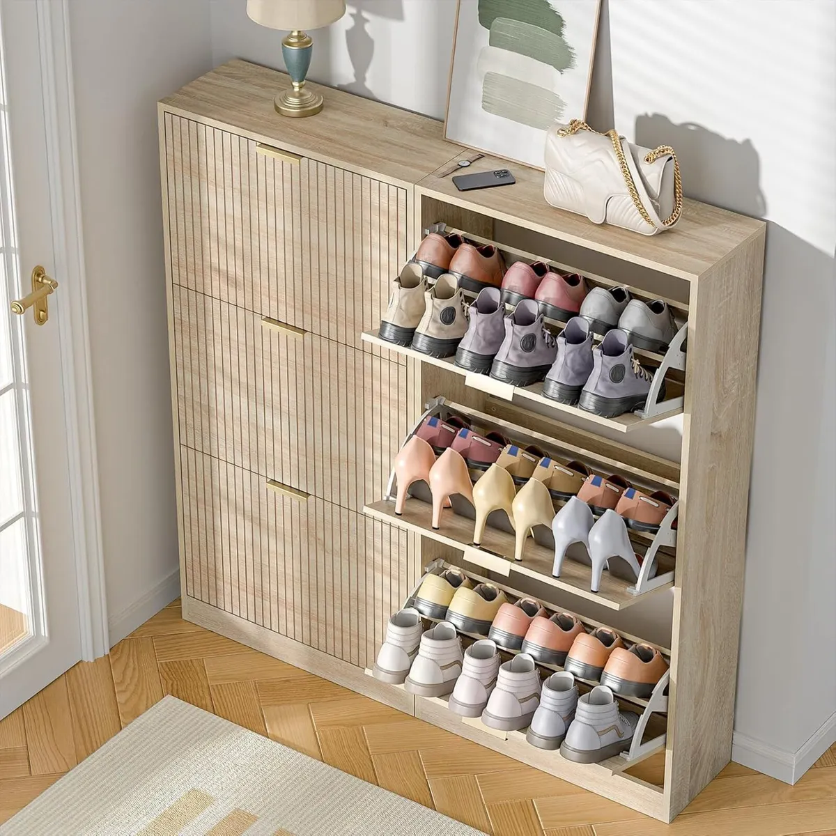 3 Drawer Shoe Cabinet Entrance Hidden Storage - Image 2