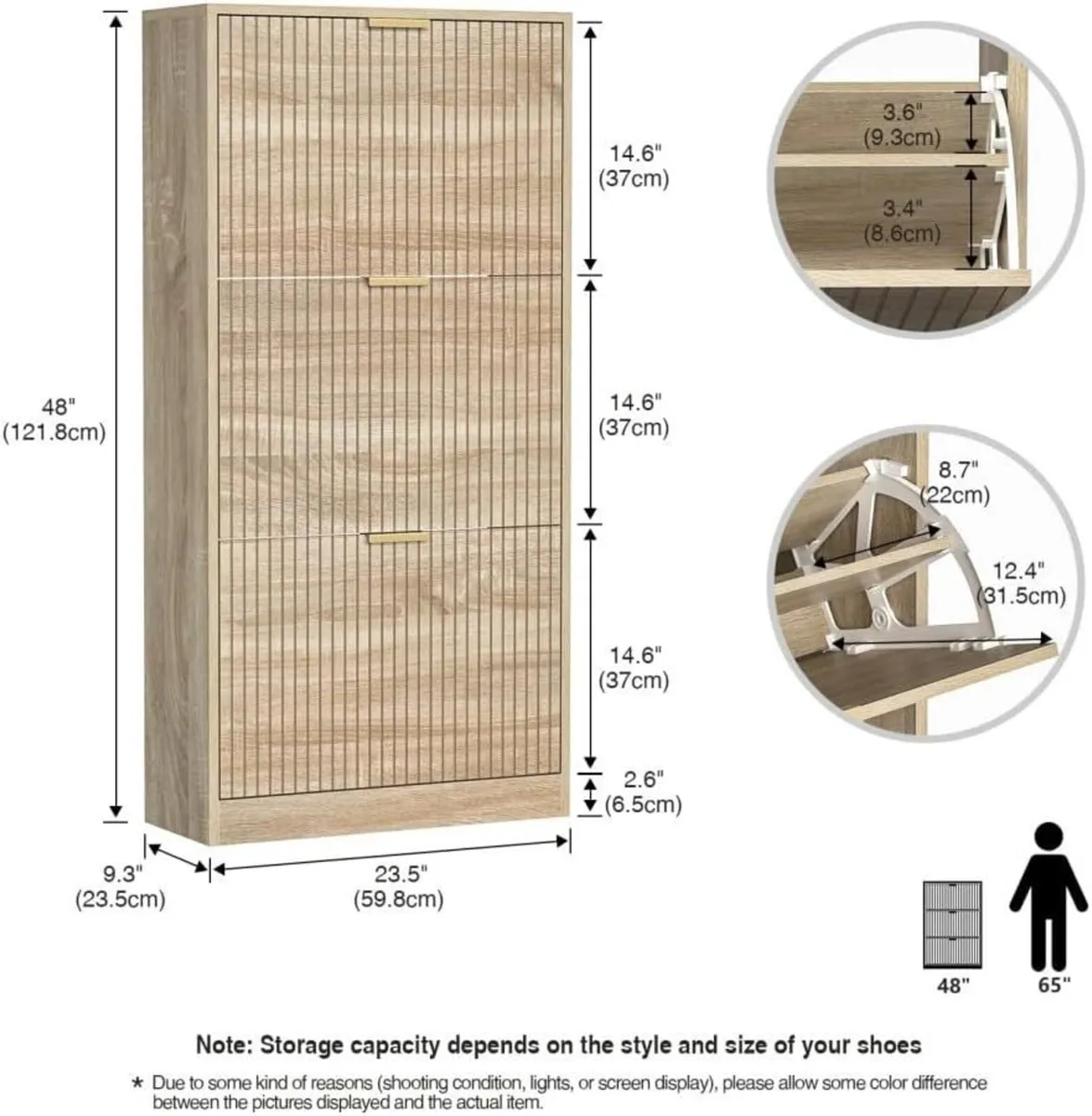 3 Drawer Shoe Cabinet Entrance Hidden Storage - Image 3