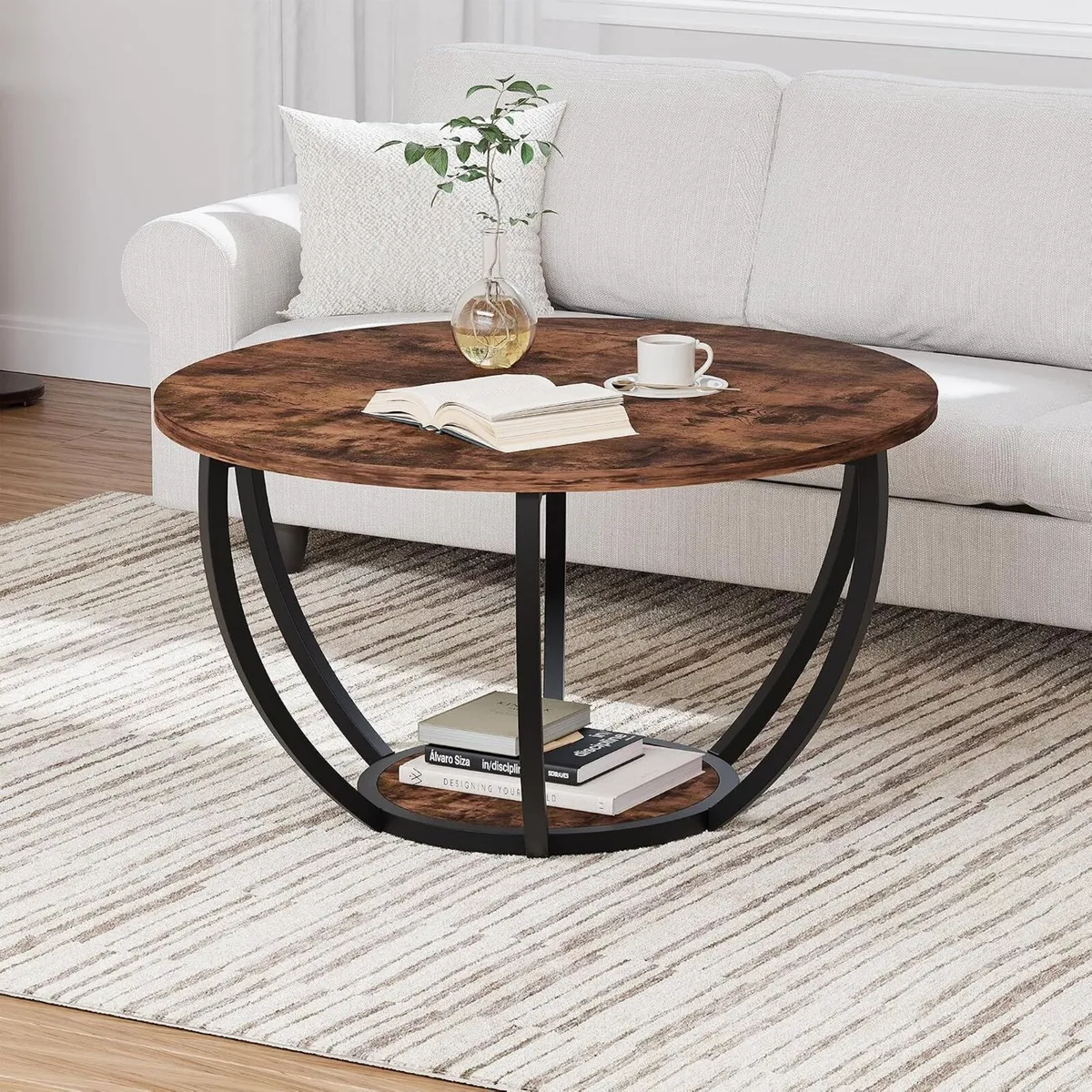 Round Coffee Table with Storage for Living Room - Image 1