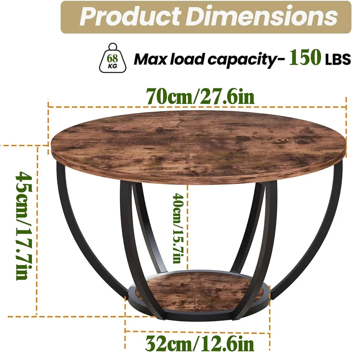 Round Coffee Table with Storage for Living Room - Image 2