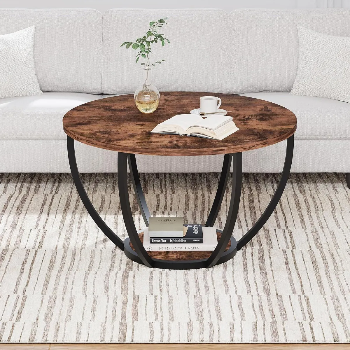 Round Coffee Table with Storage for Living Room - Image 3