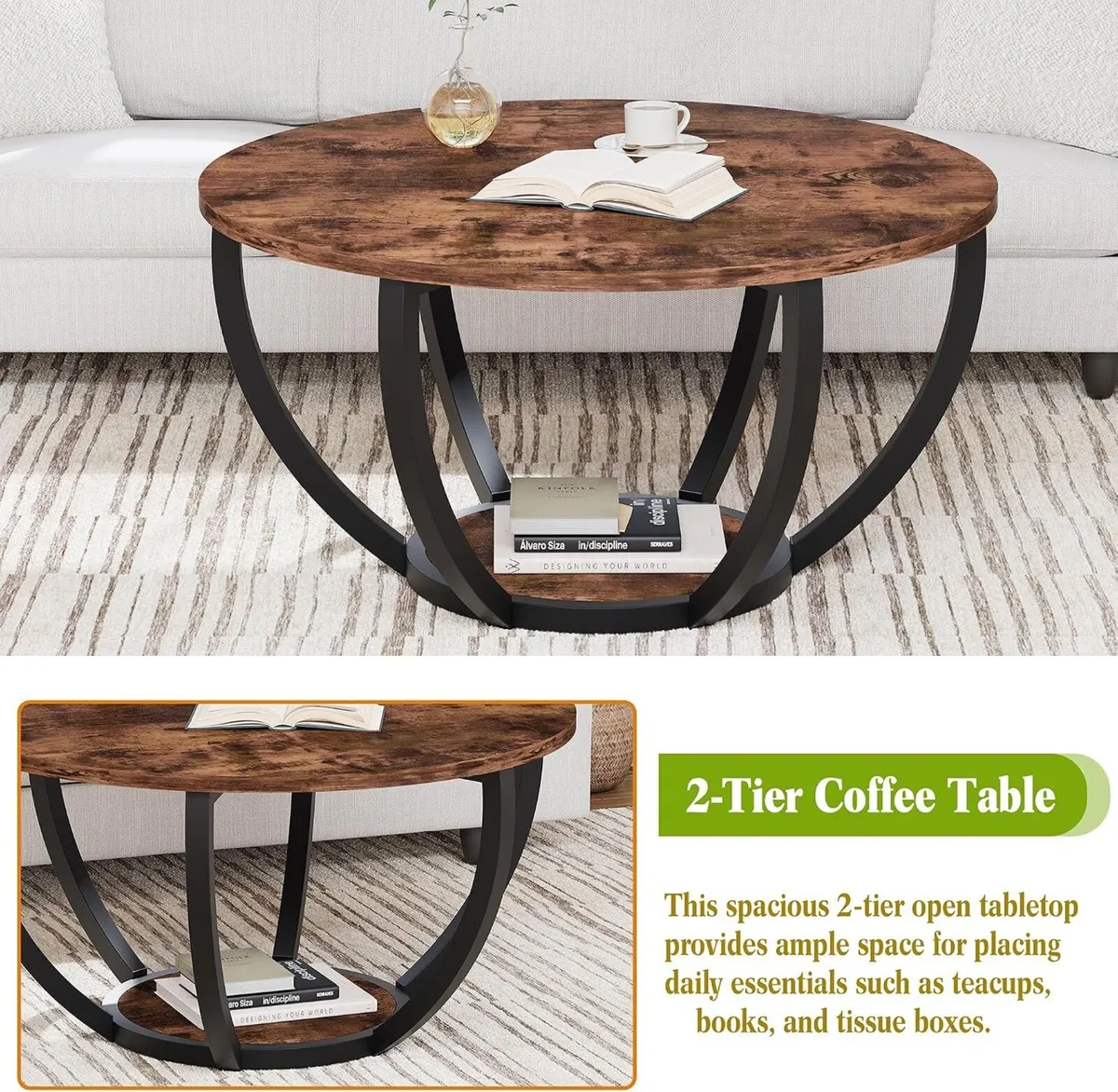 Round Coffee Table with Storage for Living Room - Image 4