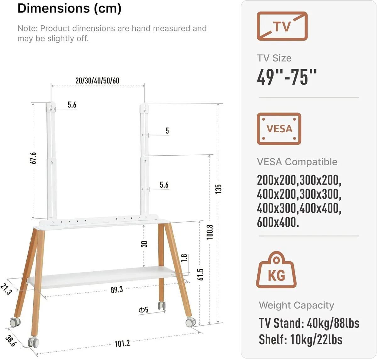 Rolling TV Stand with Wheels for 49 to - Image 3