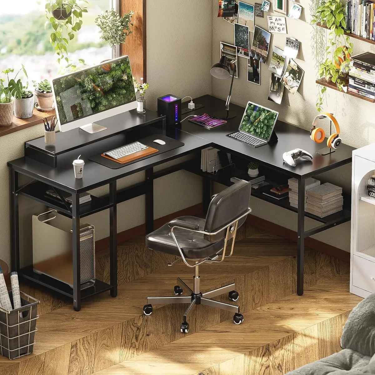 L Shaped Desk Gaming with LED Lights Reversible - Image 2
