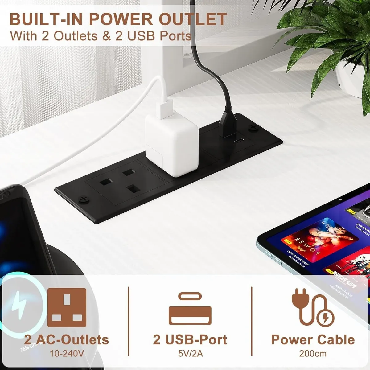 L Shaped Gaming Desk with Power Outlets LED - Image 4