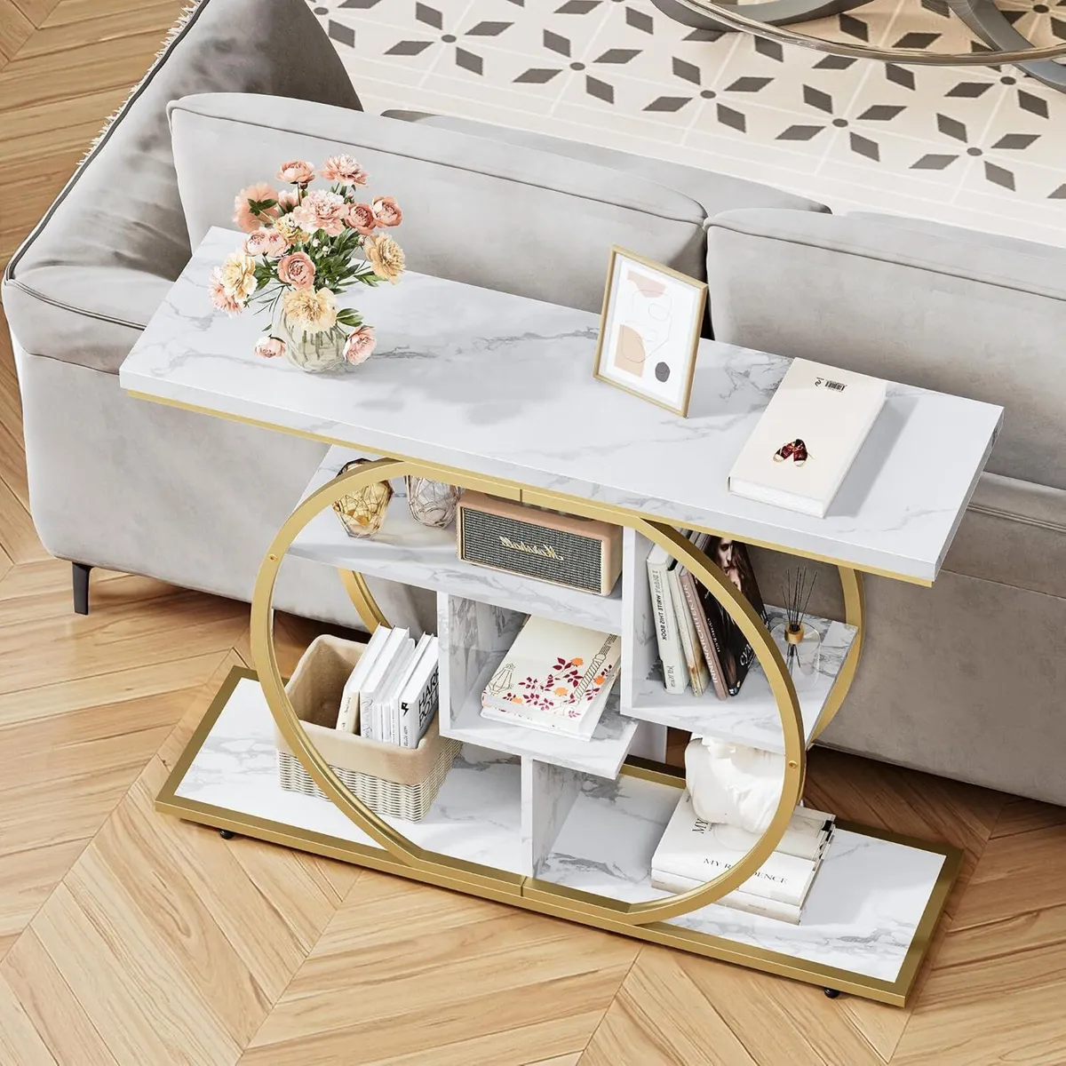 Console Table Hallway with 5-Tier Storage Shelves - Image 3