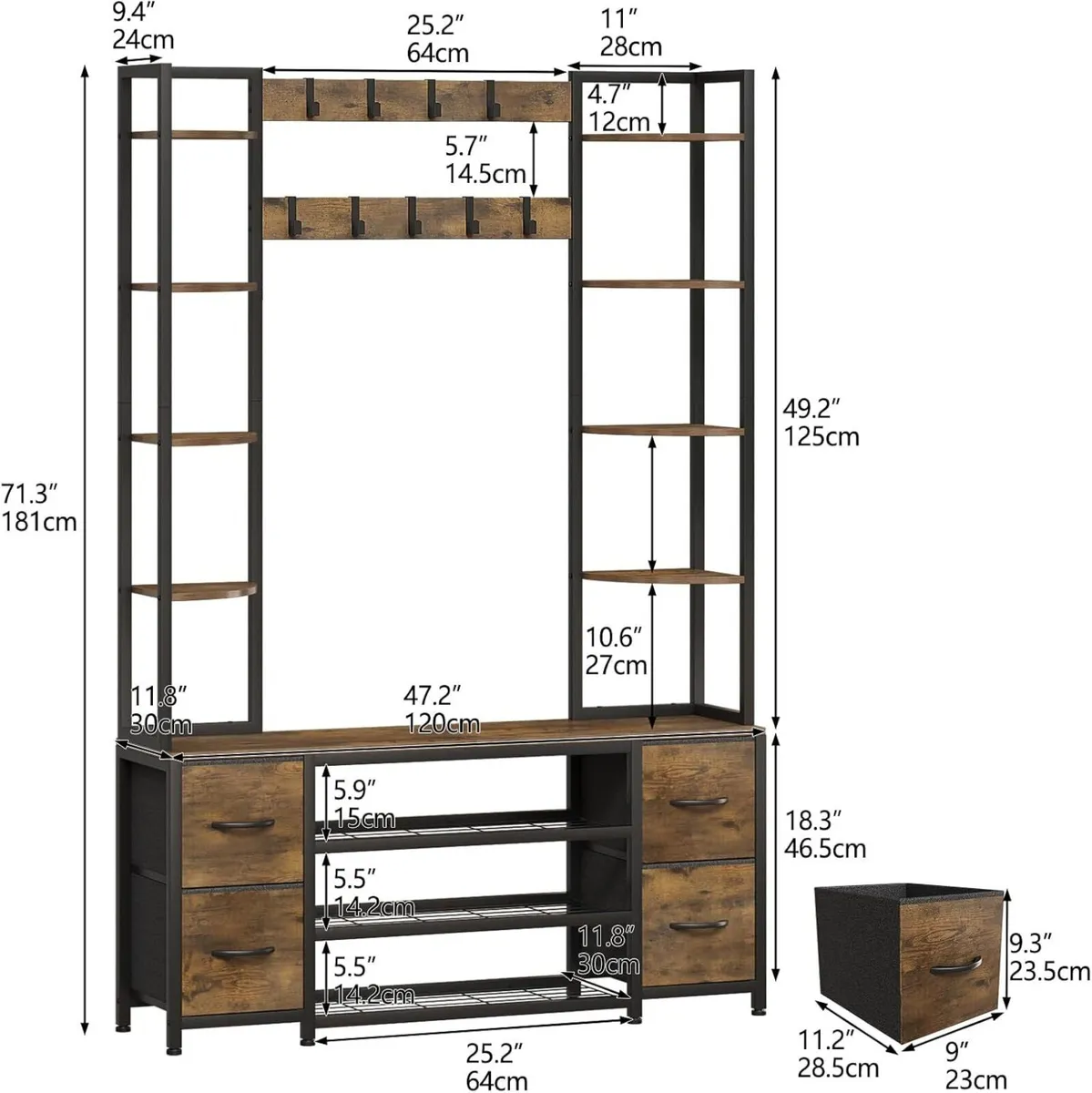 Large 5-In-1 Entryway Hall Tree with Bench Coat - Image 4