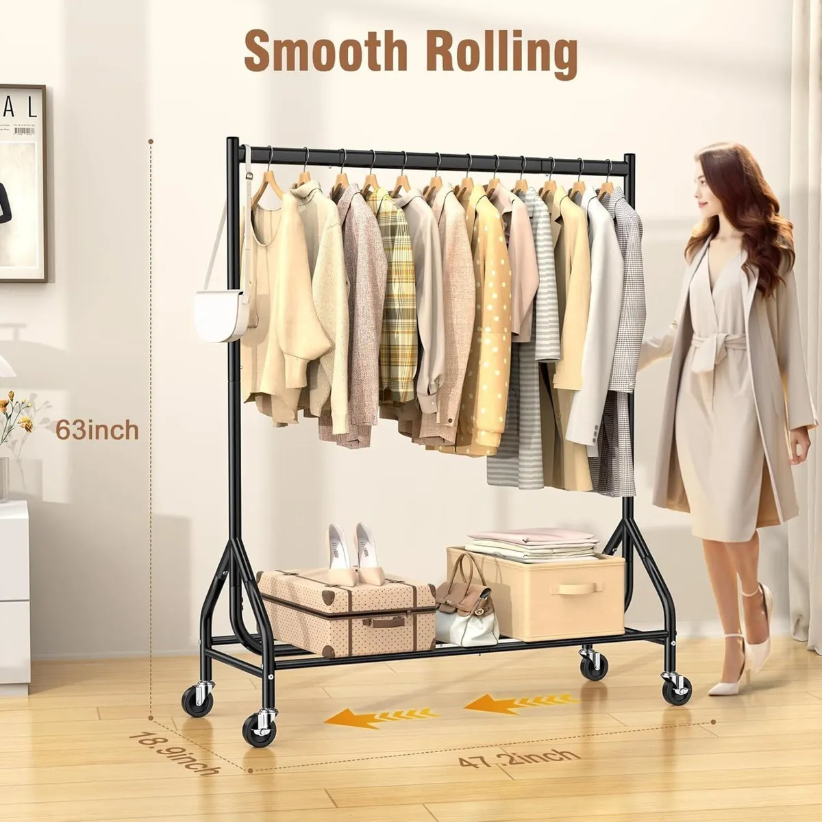 Heavy Duty Rolling Clothes Rail - Image 2