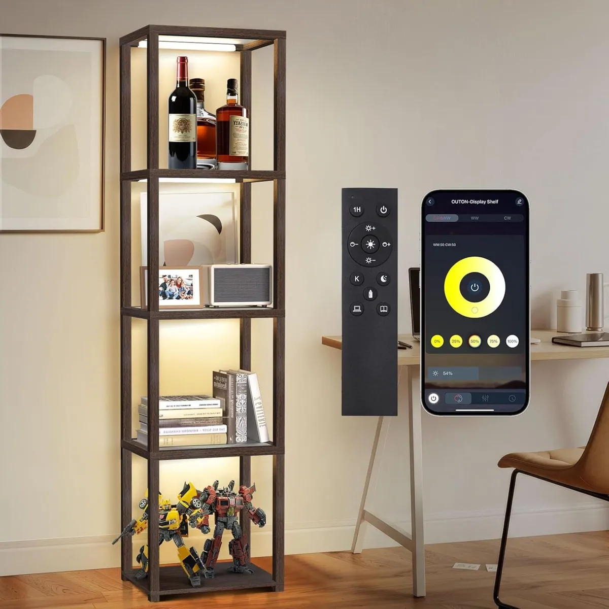 67" Glass Display Shelf with Dimmable LED Floor - Image 1