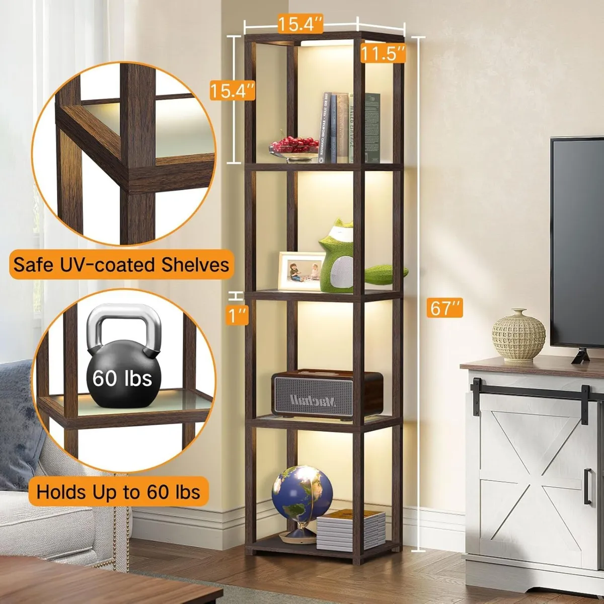 67" Glass Display Shelf with Dimmable LED Floor - Image 2